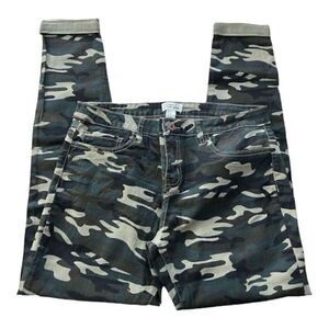 Forever 21 Women Green Camo Skinny Cuffed Jeans Size 31 Army Cotton Stretch